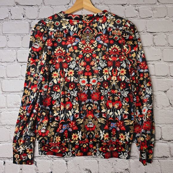 Loft Dark Floral Forest Velour Velvet Soft Knit Long Sleeve Crew Neck Top XS - Picture 6 of 10